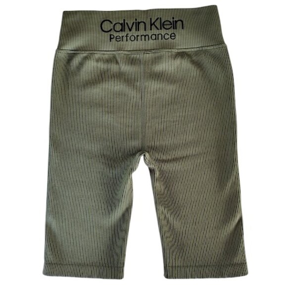 CALVIN KLEIN PERFORMANCE Ribbed Compression Bike Shorts Olive Green S - Picture 3 of 13